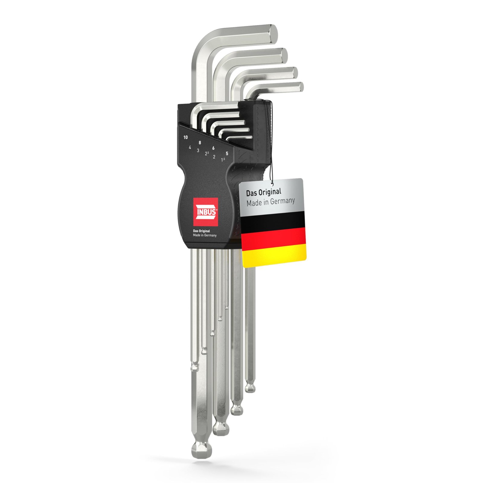 INBUS® 70167 — Das Original. Made in Germany — Set 9tlg, 1.5–10mm, mit Kugelkopf — Innensechskant Winkelschraubendreher 9× (1.5 – 10 mm), mit Kugelkopf